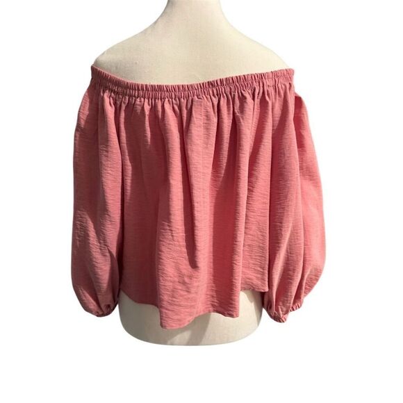Top Shop Women's Off Shoulder Crop Top Pink Balloon Sleeve Size 8 - Picture 2 of 9